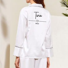 Load image into Gallery viewer, Personalised Bride Pyjamas, Bridesmaid Pyjamas, Bride Pjs, Long Sleeve Long Pants Satin Pyjamas