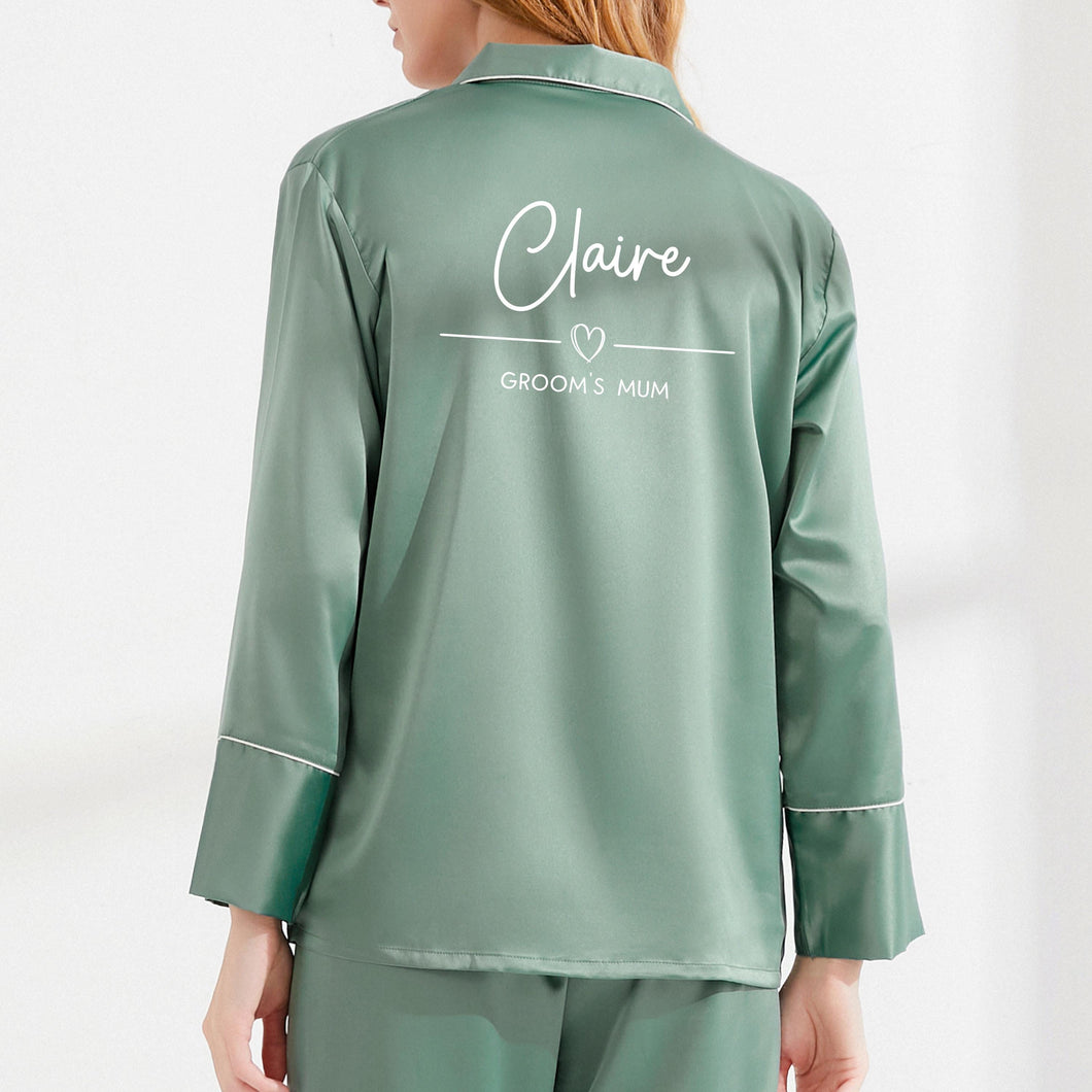 Eucalyptus Pyjamas, Personalised Wedding Hen Party Matching Pajamas, Bridal Party Pjs, Long Sleeve Long Pants Satin Pyjamas