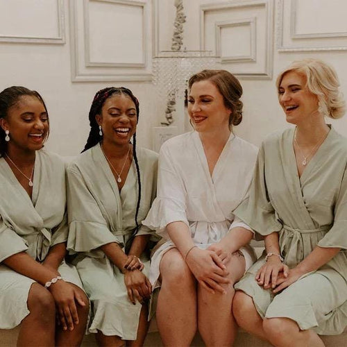 Sage Green Bridal Robes with Ruffle Edging for Bridesmaid Gift and Bridal Showers