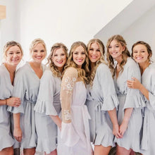Load image into Gallery viewer, Personalised Bridal Robe Set Chiffon Satin Ruffled Wedding Robes Bride Party Bridesmaids Bachelorette Squad Silky Soft