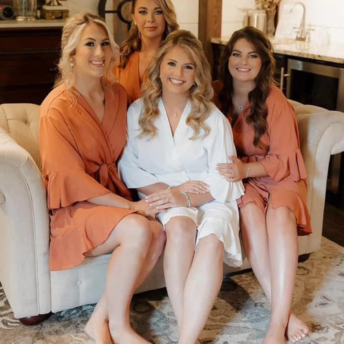 Personalised Large Name Bridal Robe Set Ciffon Satin Ruffled Wedding Robes Bride and Party Bridesmaids Bachelorette Squad Silky Soft Orange