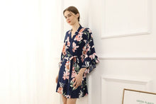 Load image into Gallery viewer, Navy Floral Print Ruffle Wedding Robes, Bridesmaid Robes Ruffle Robe, Bridal Robe, Bridesmaid Gift, Bride Robe, Bridal Party Robes