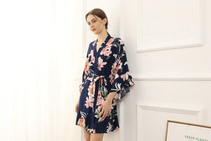Navy Floral Print Ruffle Wedding Robes, Bridesmaid Robes Ruffle Robe, Bridal Robe, Bridesmaid Gift, Bride Robe, Bridal Party Robes