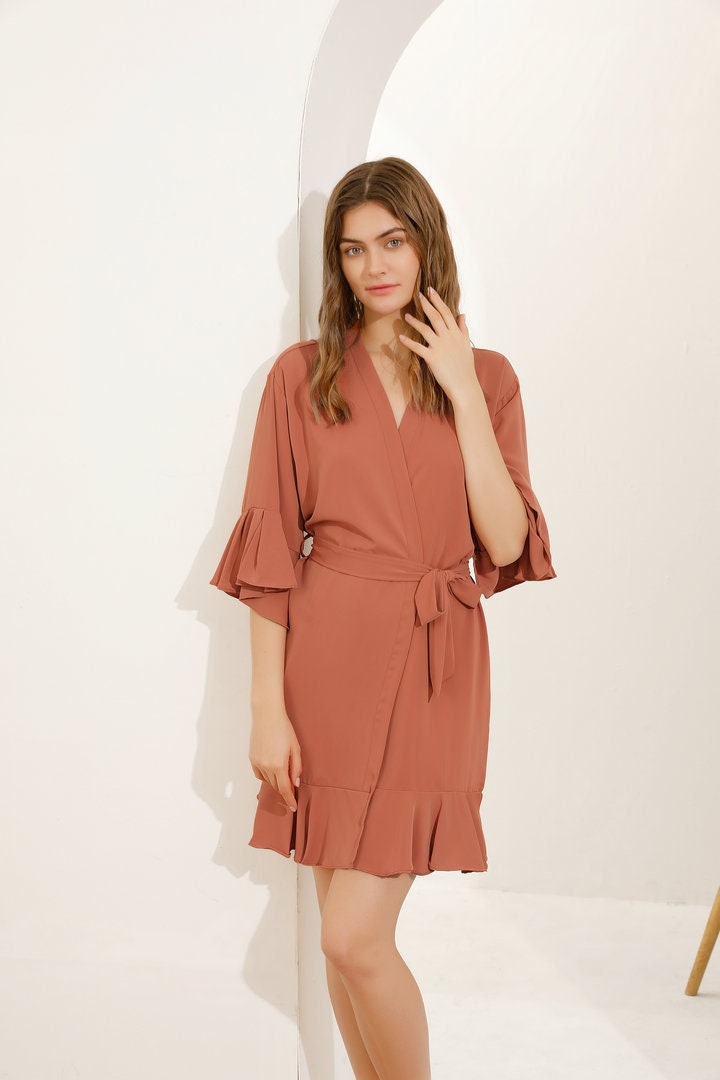 Ruffle Bridesmaid Robes, Burnt Orange Rust Wedding Robes Ruffle Robe, Bridal Robe, Bridesmaid Gift, , Bride Robe, Bridal Party Robes