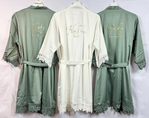 Bridesmaid Robes, Wedding Robe Bridesmaid Gift, Bridal Robes, Bridal Party Robes, Bride Robe, Eucalyptus Robes, Green Robes, Satin Robes