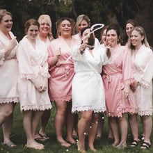 Load image into Gallery viewer, Soft Pink Satin Bridal Robes, Personalised Bridesmaid Robes, Blush Bridal Party Robes, Hen Party Gifts, Wedding Robes Bridesmaid Gift