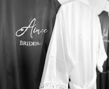 Load image into Gallery viewer, Bridesmaid robes, Bridesmaid Gift, Bridal Robes, Bridal Party Robes, Wedding Robes, Bride Robe, Black Robes, Monochrome Robes, Satin Robes