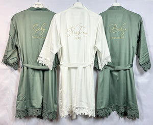 Bridesmaid Robes, Wedding Robe Bridesmaid Gift, Bridal Robes, Bridal Party Robes, Bride Robe, Eucalyptus Robes, Green Robes, Satin Robes