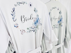 Dusty Blue Bridesmaid Robes, Bridal Robe, Ruffle Robe, Bridal Party Robes, Wedding Robes, Bride Robe, Floral Print Satin Robes Dressing Gown