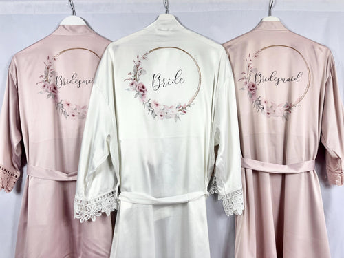 Nude Pink Personalised Bridal Party Robes, Bridesmaid Robes, Bridal Robe, Satin Dressing Gown, Wedding Party Robe Hen Party Gifts,Bride Robe