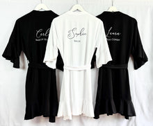 Load image into Gallery viewer, Black Bridesmaid Robes, Ruffle Robe, Bride Robe, Bridesmaid Gift, Wedding Robes, Bride Robe, Bridal Party Robes, Wedding Dressing Gown Gift