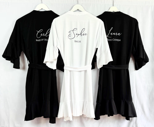 Black Bridesmaid Robes, Ruffle Robe, Bride Robe, Bridesmaid Gift, Wedding Robes, Bride Robe, Bridal Party Robes, Wedding Dressing Gown Gift