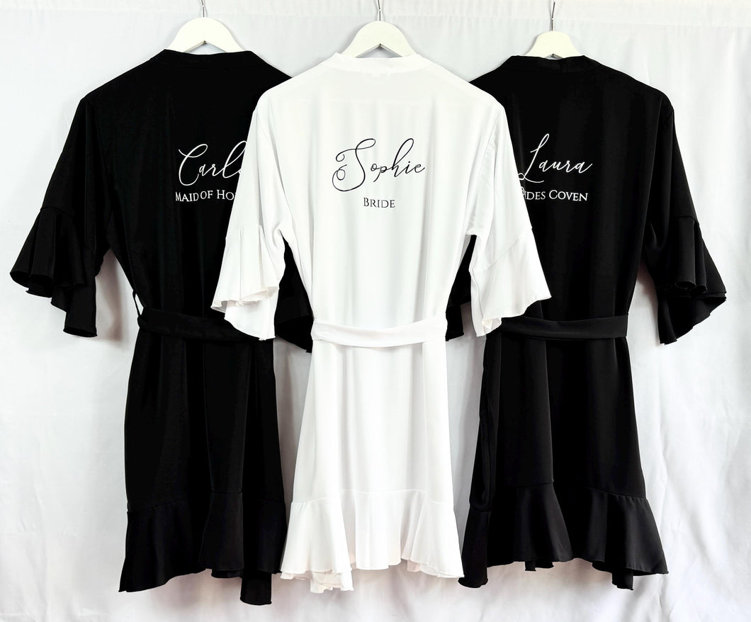 Black Bridesmaid Robes, Ruffle Robe, Bride Robe, Bridesmaid Gift, Wedding Robes, Bride Robe, Bridal Party Robes, Wedding Dressing Gown Gift