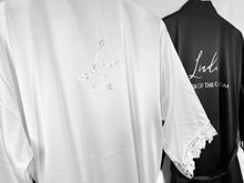 Load image into Gallery viewer, Bridesmaid robes, Bridesmaid Gift, Bridal Robes, Bridal Party Robes, Wedding Robes, Bride Robe, Black Robes, Monochrome Robes, Satin Robes