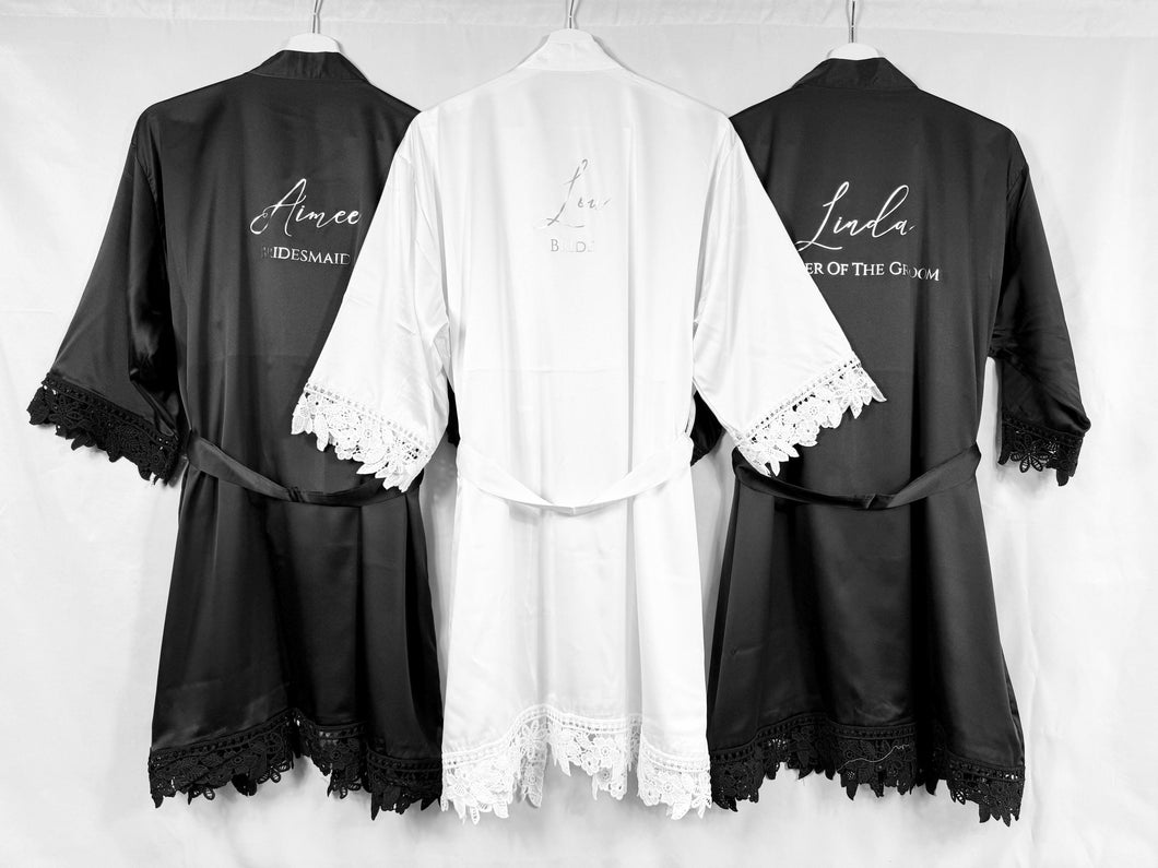 Bridesmaid robes, Bridesmaid Gift, Bridal Robes, Bridal Party Robes, Wedding Robes, Bride Robe, Black Robes, Monochrome Robes, Satin Robes