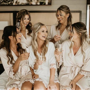 Personalised Bridal Robe, Champagne Satin & Lace Wedding Robes Ideal Bridesmaid Proposal Hen Do Gifts, Bride Bridesmaids Bachelorette Robe