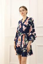 Load image into Gallery viewer, Navy Floral Print Ruffle Wedding Robes, Bridesmaid Robes Ruffle Robe, Bridal Robe, Bridesmaid Gift, Bride Robe, Bridal Party Robes