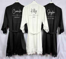 Load image into Gallery viewer, Personalised Black Bridesmaid Robes, Satin Robes Bridesmaid Gift, Bridal Robes, Bridal Party Robes, Wedding Robes, Bride Robe, Dressing Gown