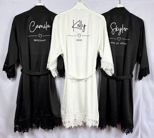 Personalised Black Bridesmaid Robes, Satin Robes Bridesmaid Gift, Bridal Robes, Bridal Party Robes, Wedding Robes, Bride Robe, Dressing Gown