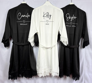 Personalised Black Bridesmaid Robes, Satin Robes Bridesmaid Gift, Bridal Robes, Bridal Party Robes, Wedding Robes, Bride Robe, Dressing Gown
