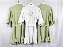 Load image into Gallery viewer, Sage Green Ruffle Bridesmaid Robes, Ruffle Robe, Bridal Robe, Bridesmaid Gift, Wedding Robes, Bride Robe, Bridal Party Robes, Green Robes