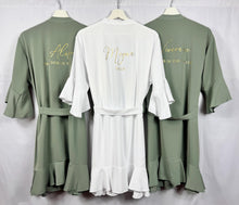 Load image into Gallery viewer, Eucalyptus Ruffle Bridesmaid Robes, Ruffle Robe, Bridal Robe, Bridesmaid Gift, Wedding Robes, Bride Robe, Bridal Party Robes, Green Robes