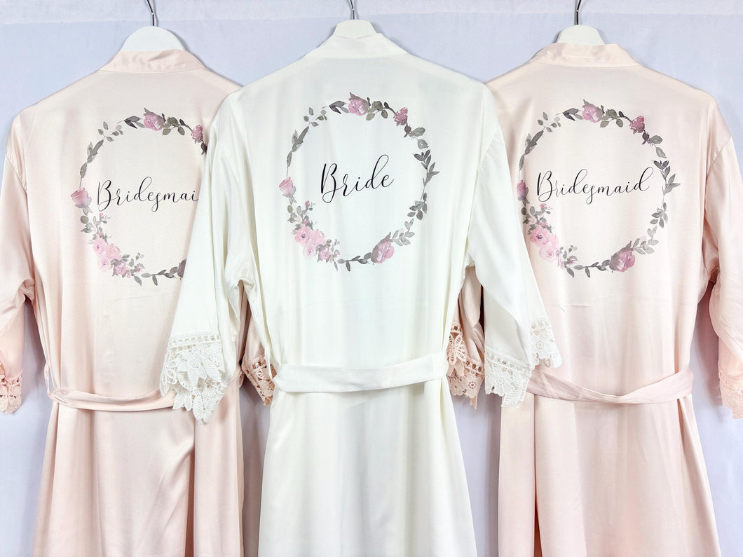 Soft Pink Satin Bridal Robes, Personalised Bridesmaid Robes, Blush Bridal Party Robes, Hen Party Gifts, Wedding Robes Bridesmaid Gift