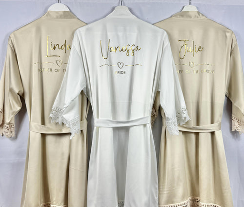 Personalised Bridal Robe, Champagne Satin & Lace Wedding Robes Ideal Bridesmaid Proposal Hen Do Gifts, Bride Bridesmaids Bachelorette Robe