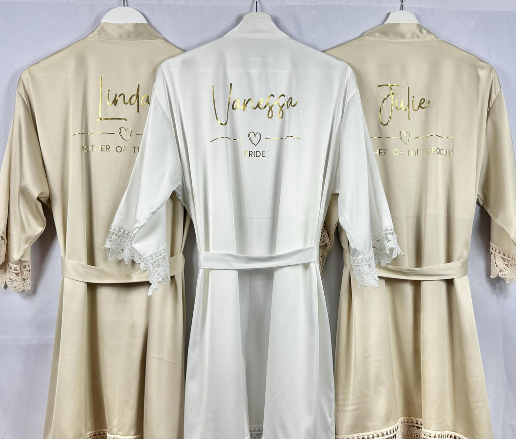 Personalised Bridal Robe, Champagne Satin & Lace Wedding Robes Ideal Bridesmaid Proposal Hen Do Gifts, Bride Bridesmaids Bachelorette Robe