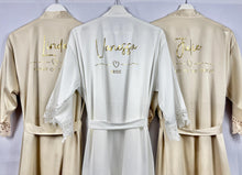Load image into Gallery viewer, Personalised Bridal Robe, Champagne Satin &amp; Lace Wedding Robes Ideal Bridesmaid Proposal Hen Do Gifts, Bride Bridesmaids Bachelorette Robe