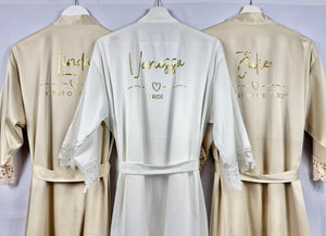 Personalised Bridal Robe, Champagne Satin & Lace Wedding Robes Ideal Bridesmaid Proposal Hen Do Gifts, Bride Bridesmaids Bachelorette Robe