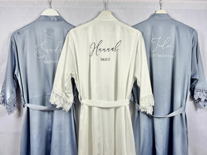 Dusty Blue Bridesmaid Robes Maid of Honour Personalised Robe, Mother of the Groom Dressing Gown, Mother of the Bride Bridal Party Satin Robe