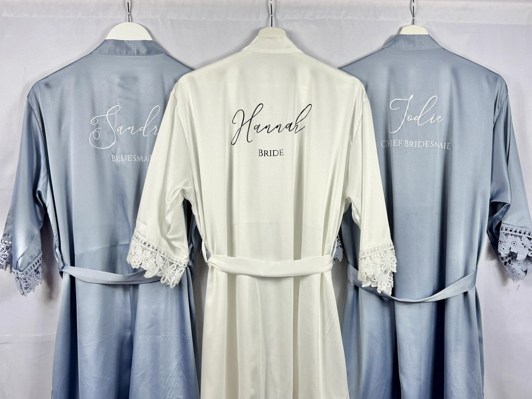 Dusty Blue Bridesmaid Robes Maid of Honour Personalised Robe, Mother of the Groom Dressing Gown, Mother of the Bride Bridal Party Satin Robe