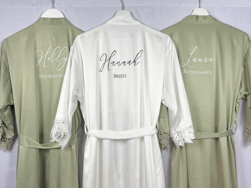 Sage Green Bridesmaid robes, Bridesmaid Gift, Bridal Robes, Bridal Party Robes, Wedding Robes, Bride Robe, Forest Green Navy Satin Robes