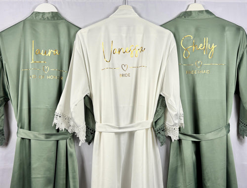 Personalised Bride Robe, Eucalyptus Bridesmaid Robes, Green Bridal Party Robes, Bridesmaid Gift, Bridal Robes, Wedding Robes, Dressing Gown