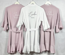Load image into Gallery viewer, Ruffle Bridesmaid Robes, Ruffle Robe, Bridal Robe, Bridesmaid Gift, Wedding Robes, Bride Robe, Bridal Party Robes, Lavender Robes