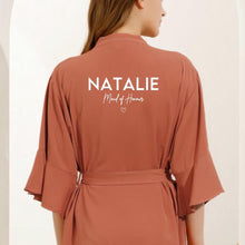 Load image into Gallery viewer, Rust Burnt Orange Terracotta Bridesmaid Robes, Ruffle Robe Bridesmaid Gift, Bridal Robes, Bridal Party Robes, Wedding Robes, Bride Robe