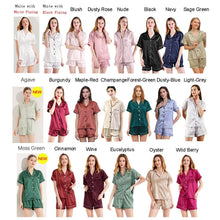 Load image into Gallery viewer, Personalised Bride Pajamas, Eucalyptus Bridesmaid Pyjamas, Bridal Party PJ&#39;s, Bridesmaid Gift, Silky Soft Satin Short PJ&#39;s, Green Pyjamas