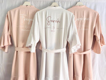 Load image into Gallery viewer, Bridesmaid Robes in Blush Pink with Ruffle Edge Robe, Bridal Robe, Bridesmaid Gift, Wedding Robes, Bride Robe, Bridal Party Ruffle Robes