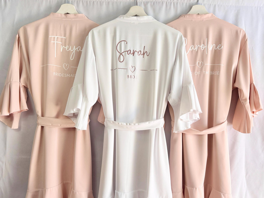 Bridesmaid Robes in Blush Pink with Ruffle Edge Robe, Bridal Robe, Bridesmaid Gift, Wedding Robes, Bride Robe, Bridal Party Ruffle Robes
