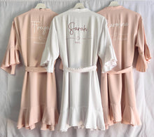 Load image into Gallery viewer, Bridesmaid Robes in Blush Pink with Ruffle Edge Robe, Bridal Robe, Bridesmaid Gift, Wedding Robes, Bride Robe, Bridal Party Ruffle Robes