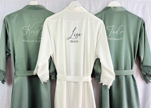 Eucalyptus Satin Bridesmaid Robe, Wedding Robe Bridesmaid Gift, Bridal Robe, Bridal Party Robes, Bride Robe, Bridal Party Robes, Green Robes