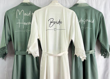 Load image into Gallery viewer, Eucalyptus Robes, Bridesmaid Robes, Green Bridal Party Robes, Satin Wedding Robes, Bridesmaid Gift, Maid of Honour Dressing Gown, Bride Robe