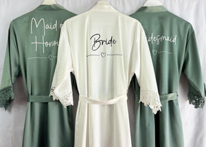 Eucalyptus Robes, Bridesmaid Robes, Green Bridal Party Robes, Satin Wedding Robes, Bridesmaid Gift, Maid of Honour Dressing Gown, Bride Robe