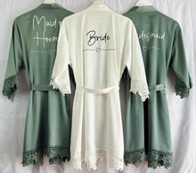 Load image into Gallery viewer, Eucalyptus Robes, Bridesmaid Robes, Green Bridal Party Robes, Satin Wedding Robes, Bridesmaid Gift, Maid of Honour Dressing Gown, Bride Robe
