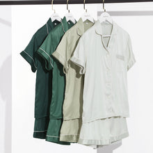 Load image into Gallery viewer, Sage Green Personalised Satin Pyjamas, Bridesmaid Pyjamas, Personalised Pjs, Wedding Pyjamas, Birthday Pjs, Hen Party Pjs, Plus Size Pyjamas