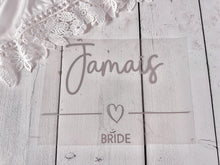 Load image into Gallery viewer, Custom Iron On HTV Transfers for Bridal Party Robes &amp; Pyjamas, Personalised Wedding Heat Transfer Vinyl Decals, Hen Party Clothing Names