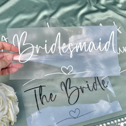 Personalised Wedding Name Role Decal, Custom iron-on Vinyl Transfer HTV Sticker, Personalised Bridal Clothing DIY Hen Party Bridesmaid Gifts