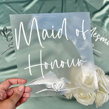 Load image into Gallery viewer, Iron on Bridal Party Stickers for Robes &amp; Pyjamas, Custom HTV Transfers, Personalised Wedding Heat Transfer Vinyl Decals, Hen Party Clothing
