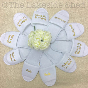 Bridal Party Slippers • Hen Party Slippers • Wedding Slippers • Personalised Spa Slippers